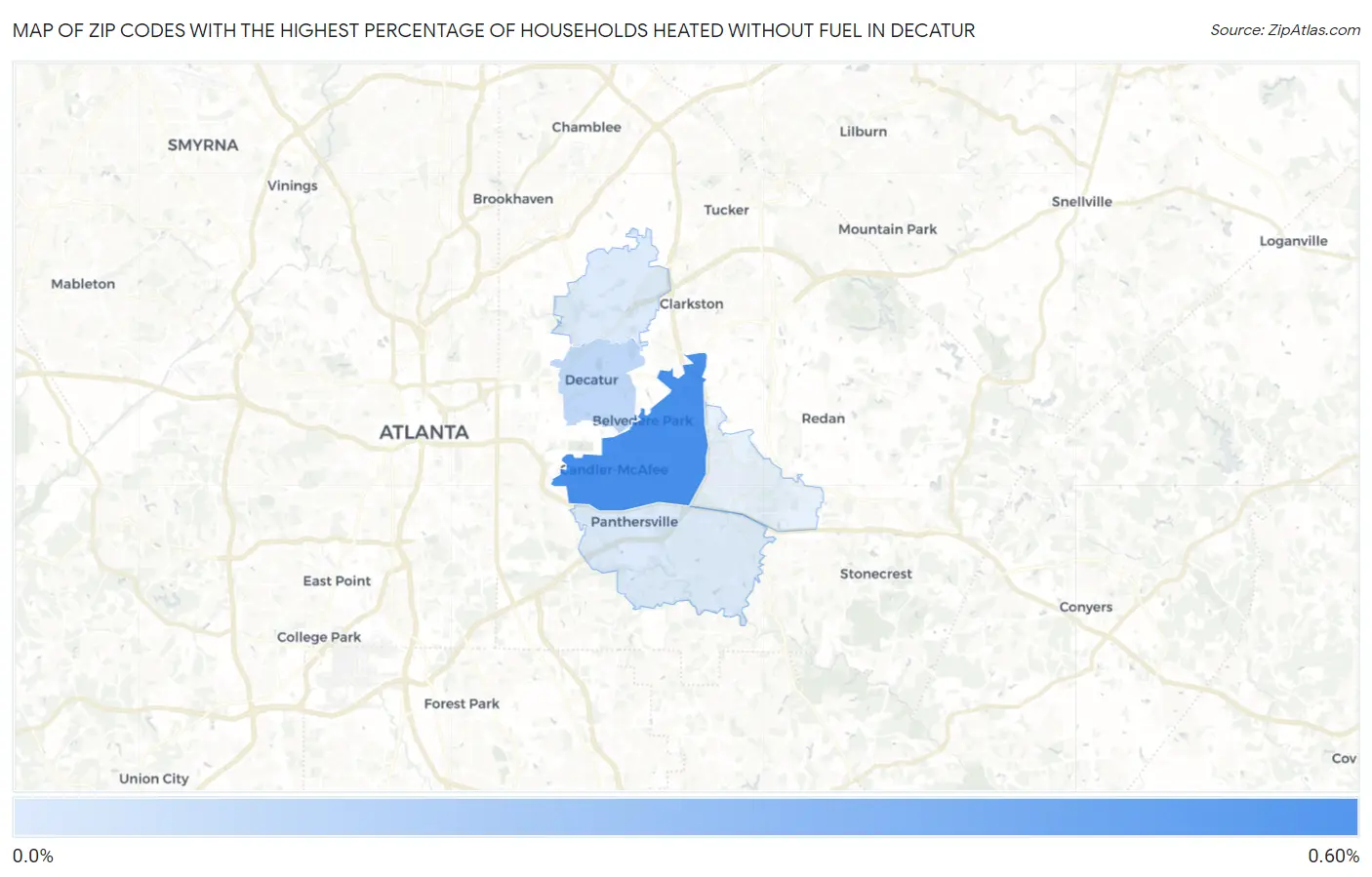 Zip Codes with the Highest Percentage of Households Heated without Fuel in Decatur Map