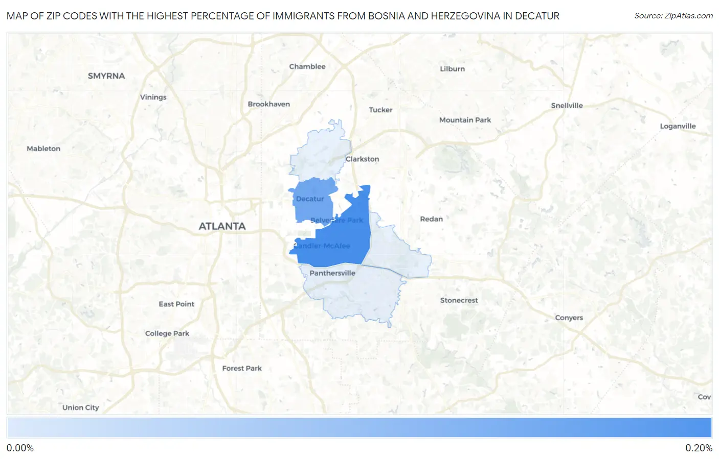 Zip Codes with the Highest Percentage of Immigrants from Bosnia and Herzegovina in Decatur Map