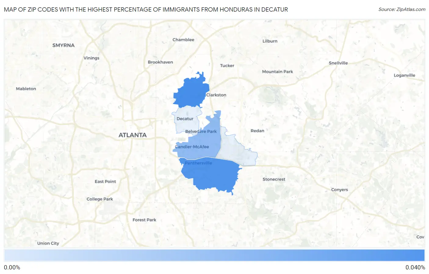 Zip Codes with the Highest Percentage of Immigrants from Honduras in Decatur Map