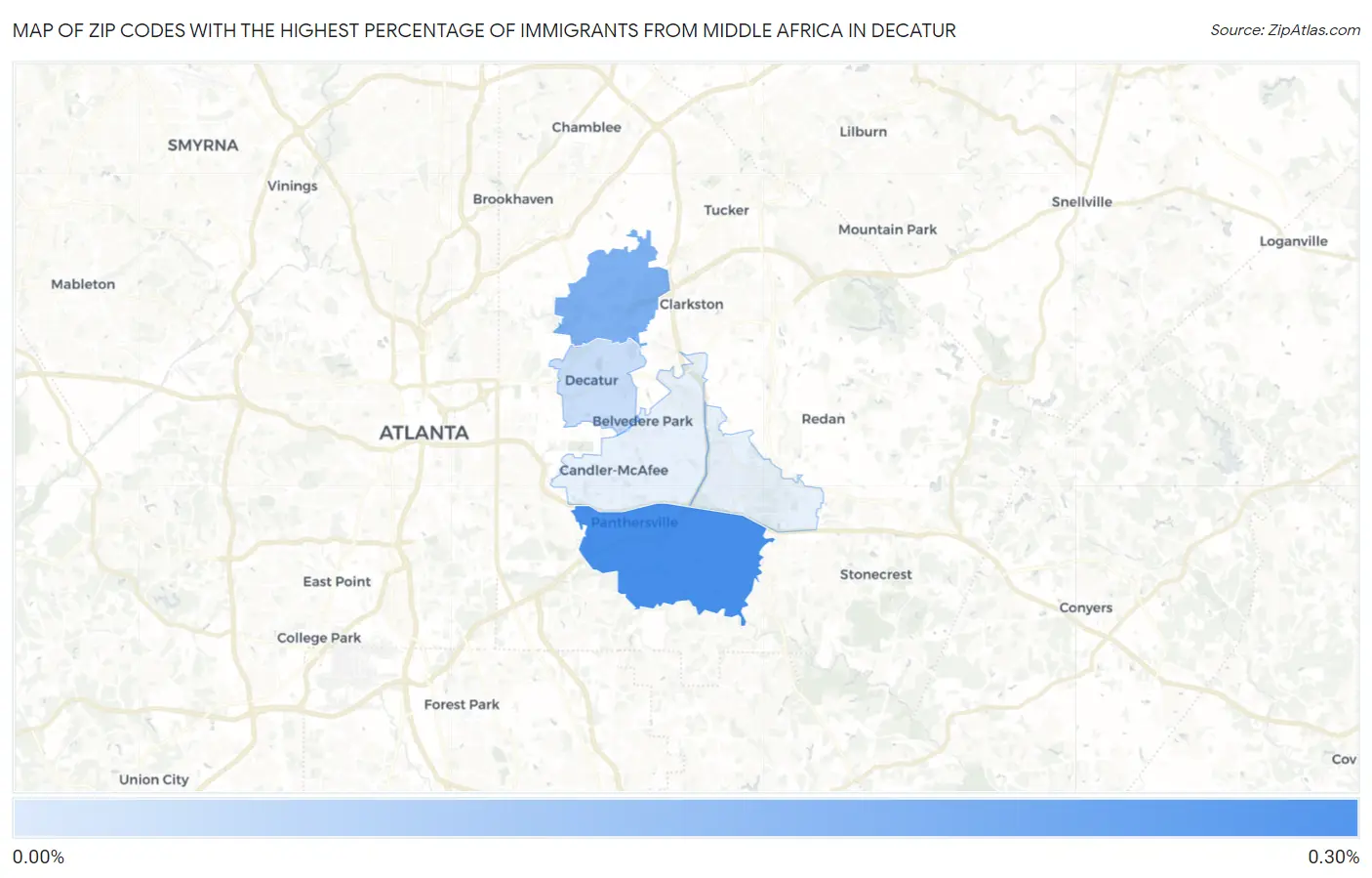 Zip Codes with the Highest Percentage of Immigrants from Middle Africa in Decatur Map