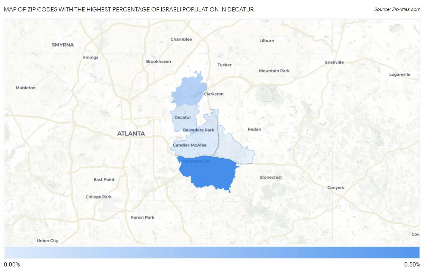 Zip Codes with the Highest Percentage of Israeli Population in Decatur Map