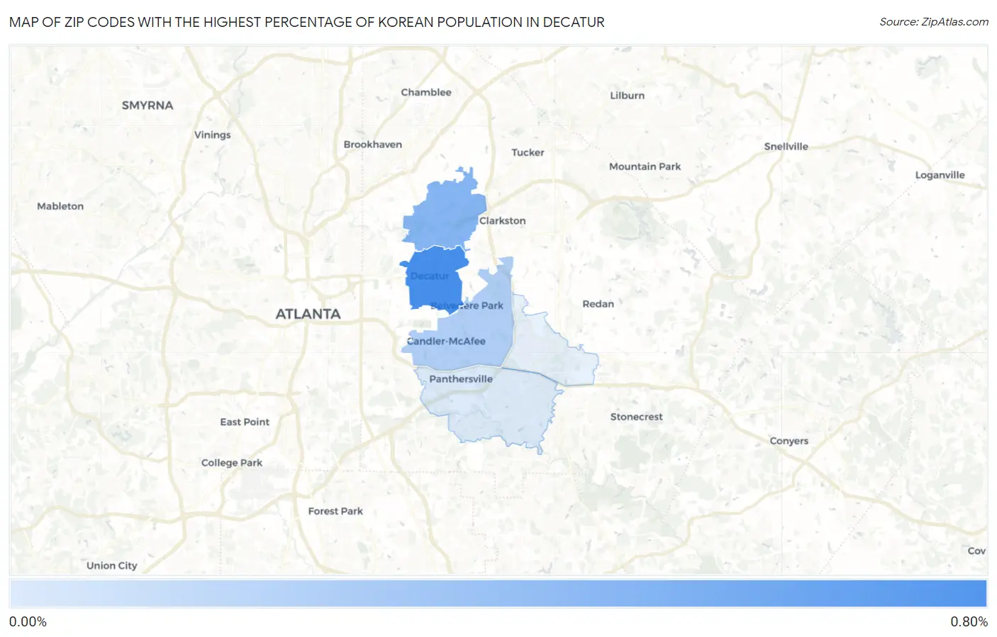 Zip Codes with the Highest Percentage of Korean Population in Decatur Map