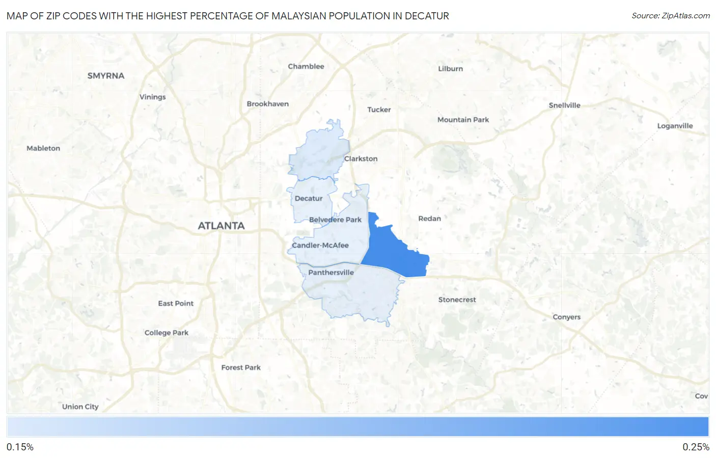 Zip Codes with the Highest Percentage of Malaysian Population in Decatur Map