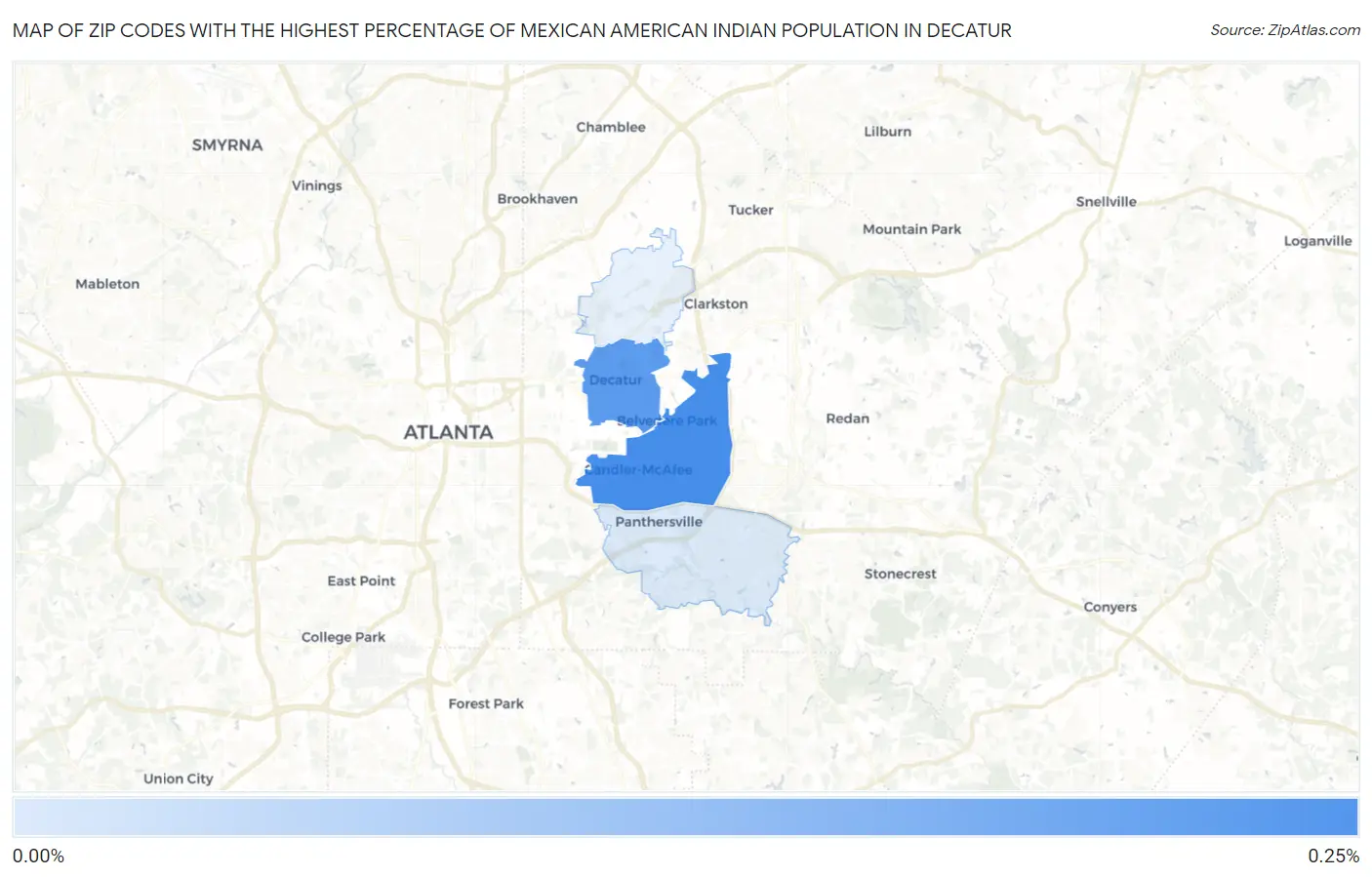 Zip Codes with the Highest Percentage of Mexican American Indian Population in Decatur Map