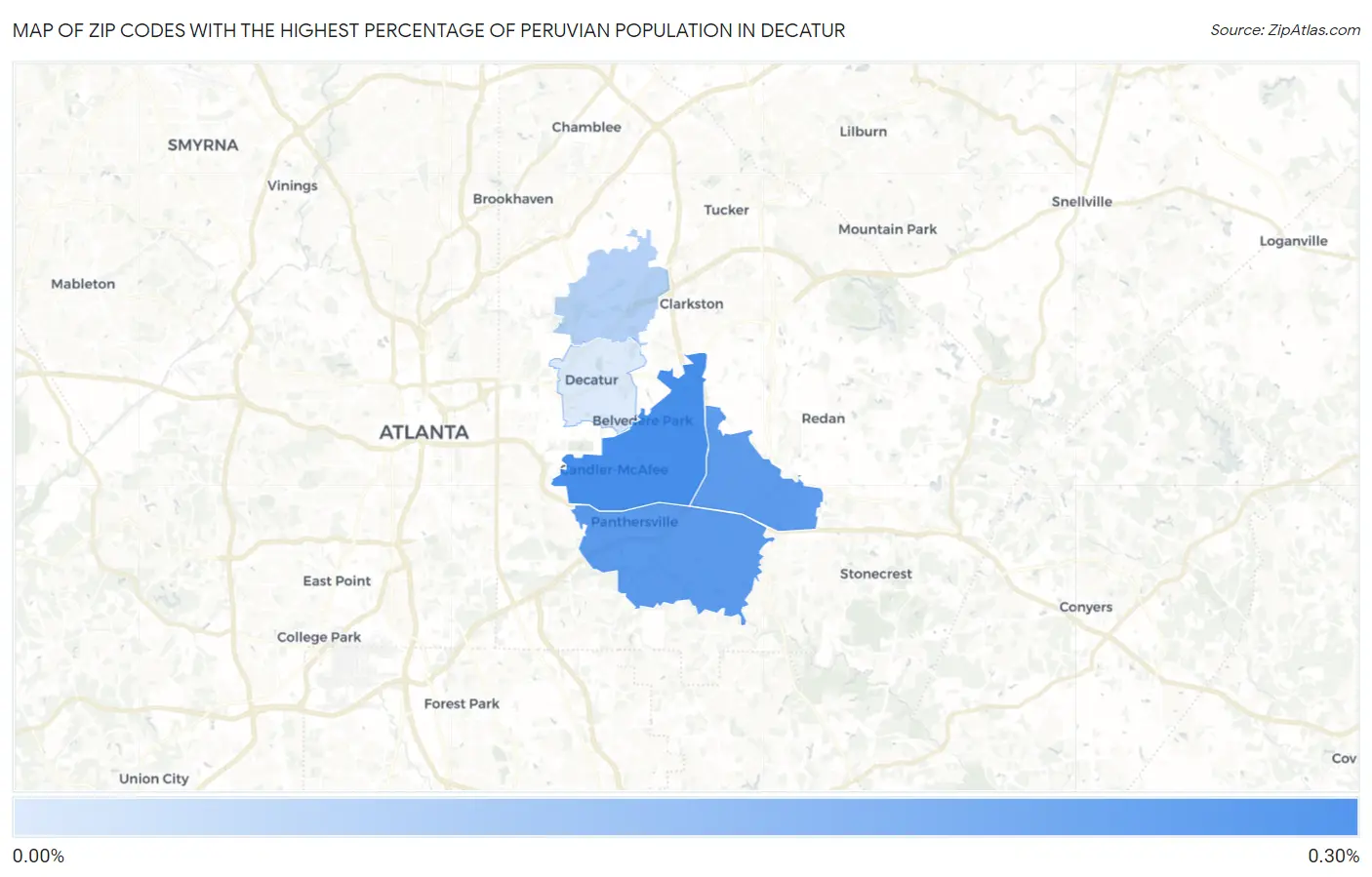 Zip Codes with the Highest Percentage of Peruvian Population in Decatur Map