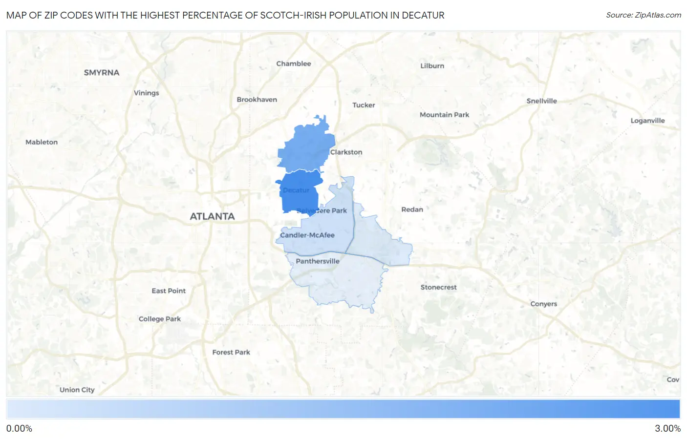 Zip Codes with the Highest Percentage of Scotch-Irish Population in Decatur Map