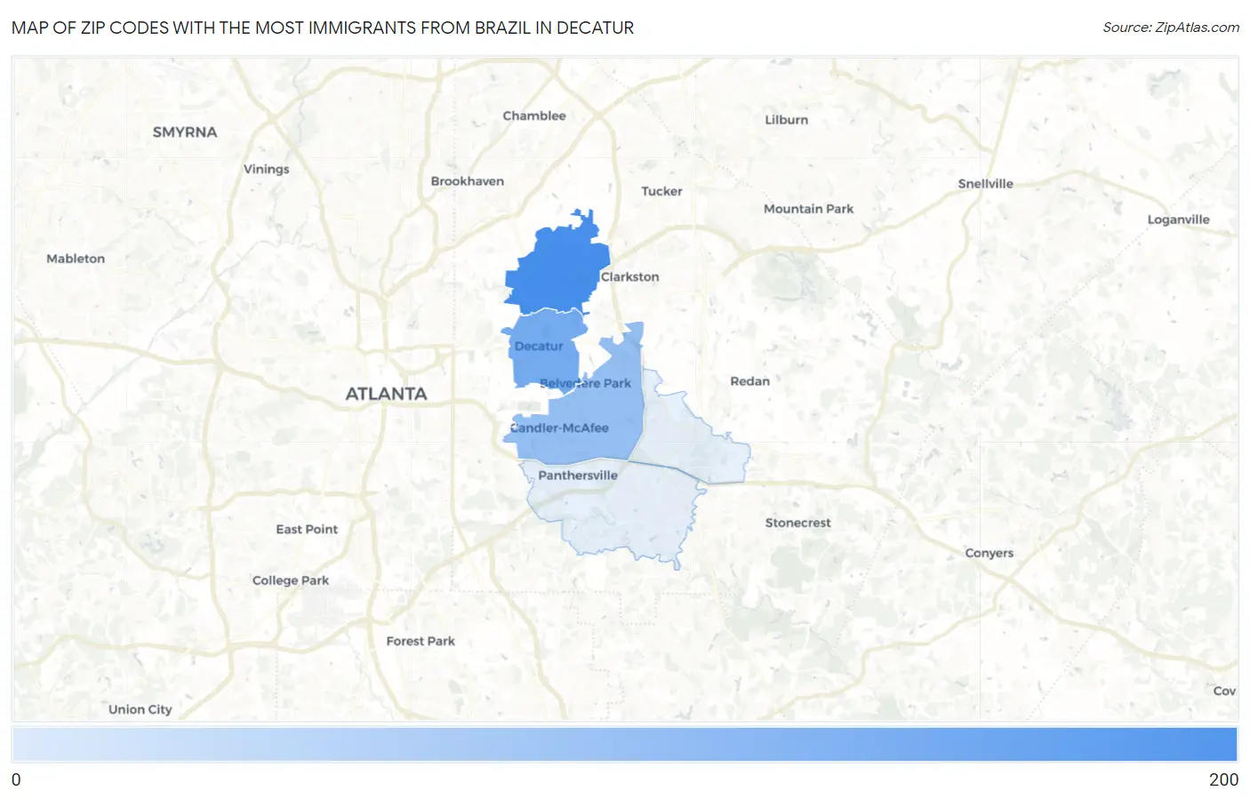 Zip Codes with the Most Immigrants from Brazil in Decatur Map