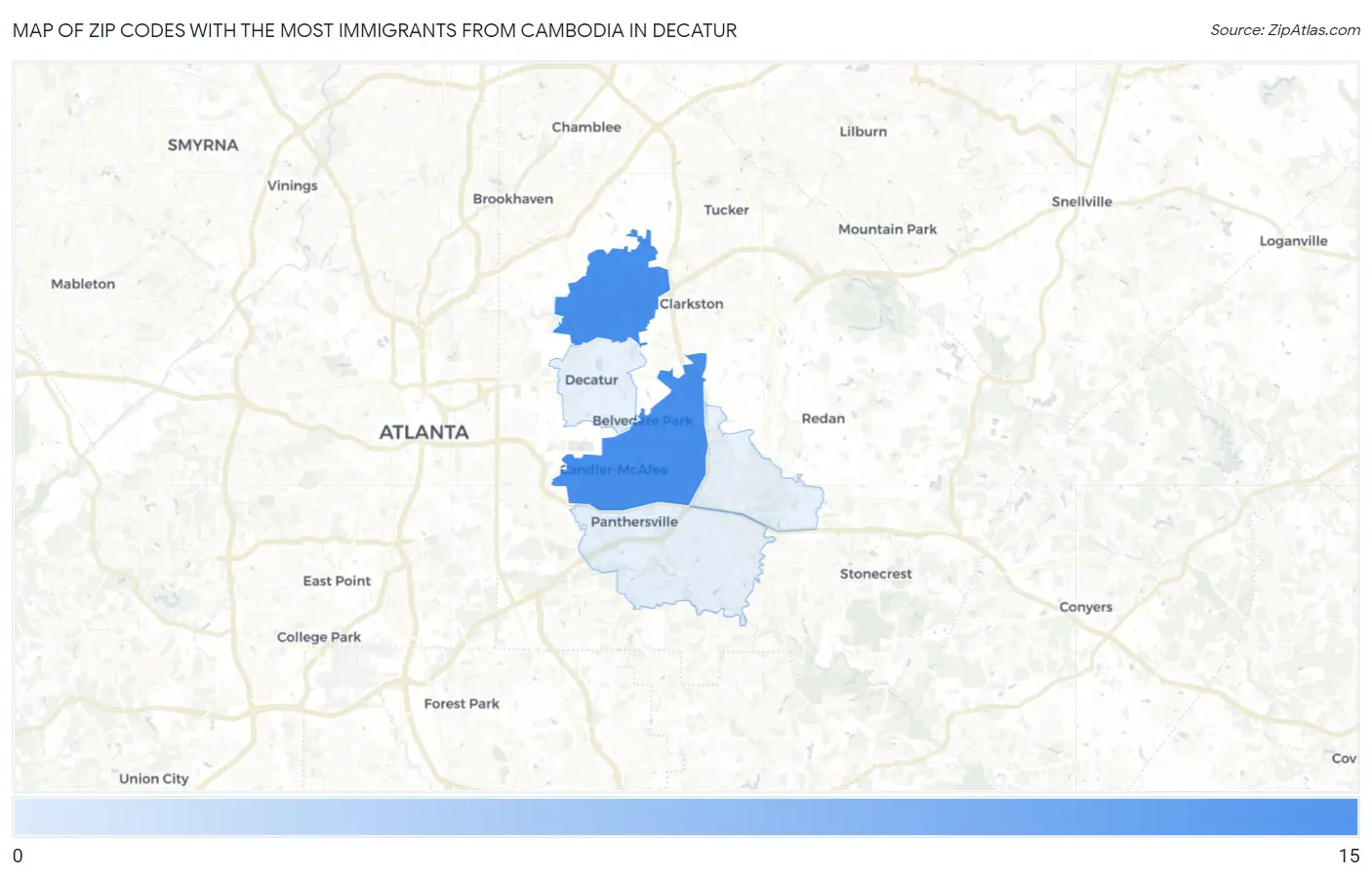 Zip Codes with the Most Immigrants from Cambodia in Decatur Map