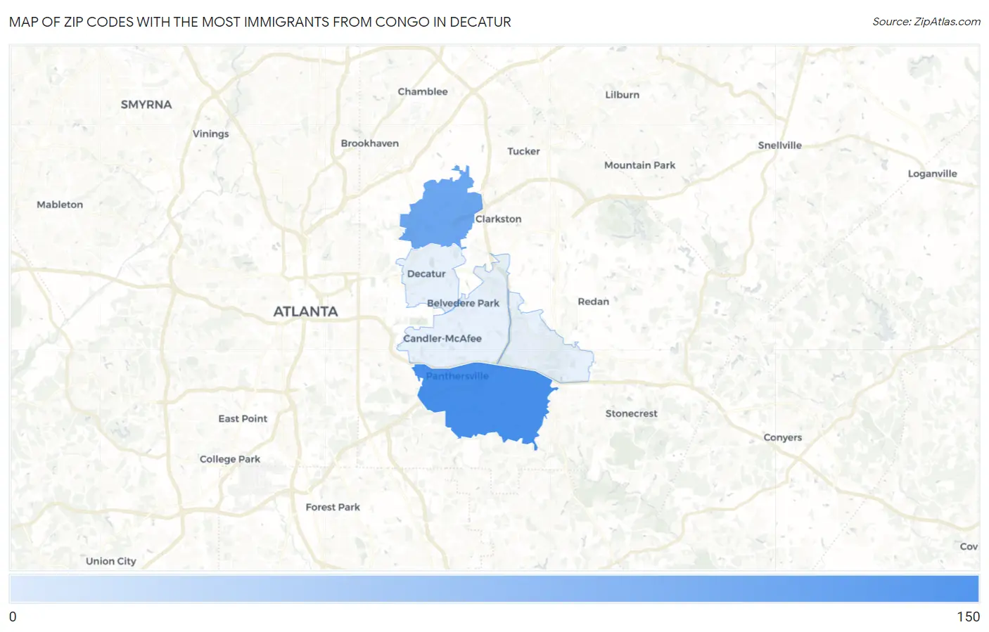 Zip Codes with the Most Immigrants from Congo in Decatur Map