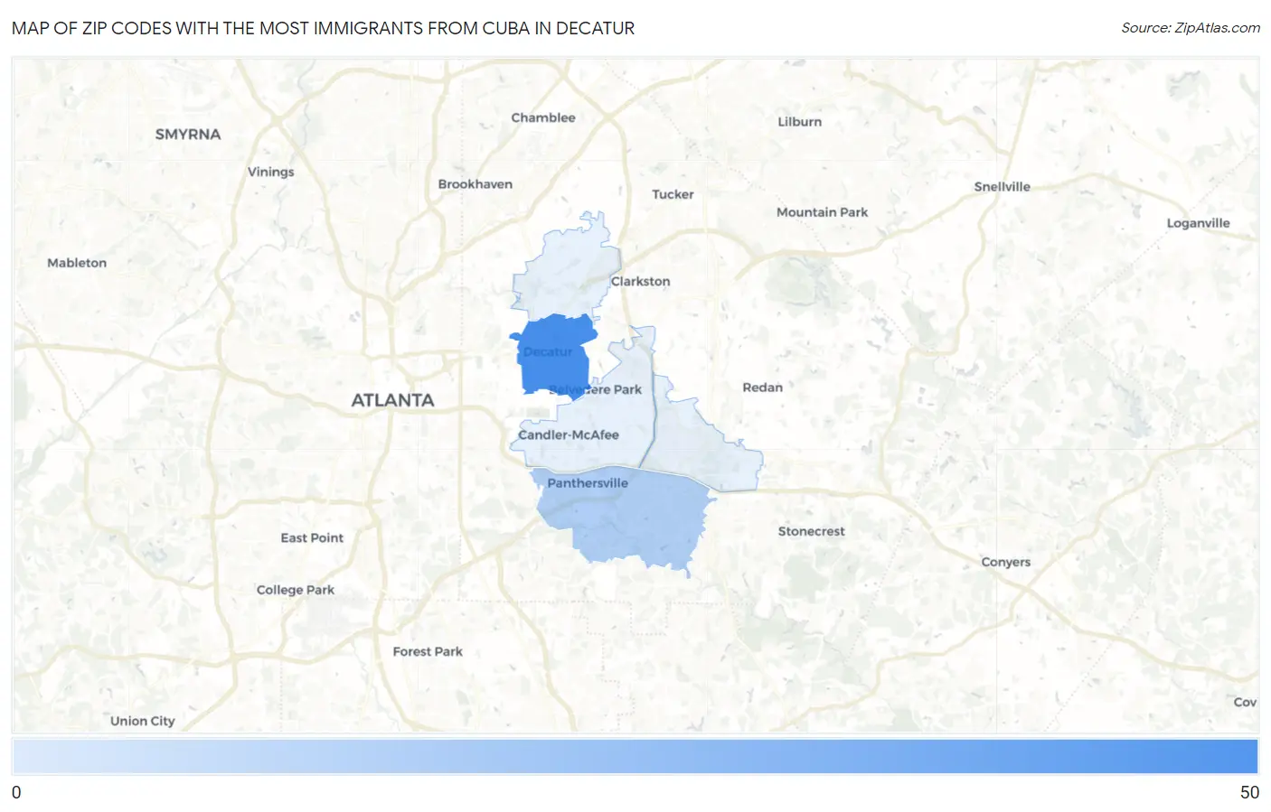 Zip Codes with the Most Immigrants from Cuba in Decatur Map