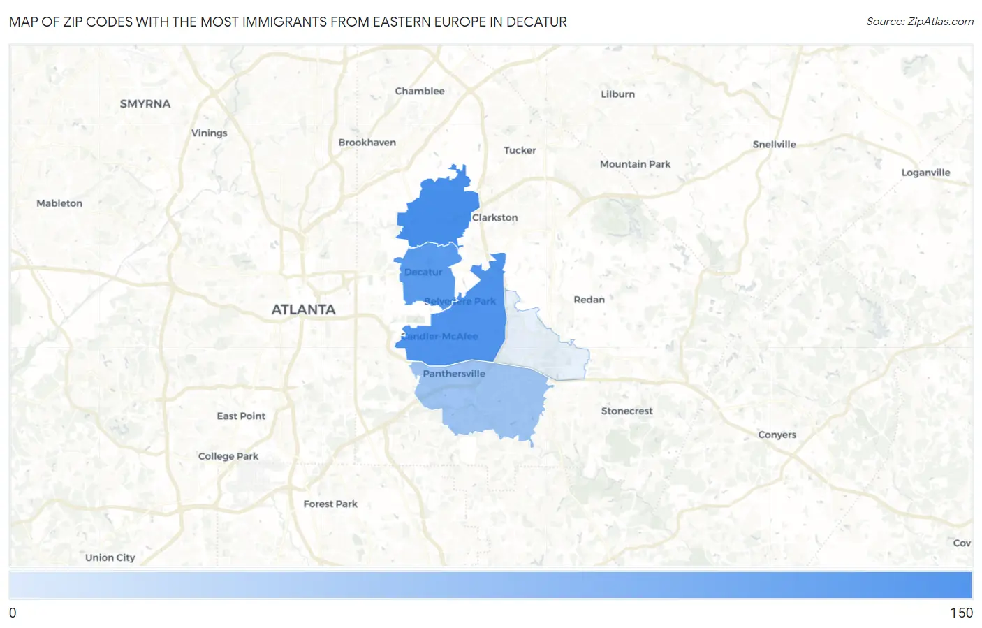 Zip Codes with the Most Immigrants from Eastern Europe in Decatur Map