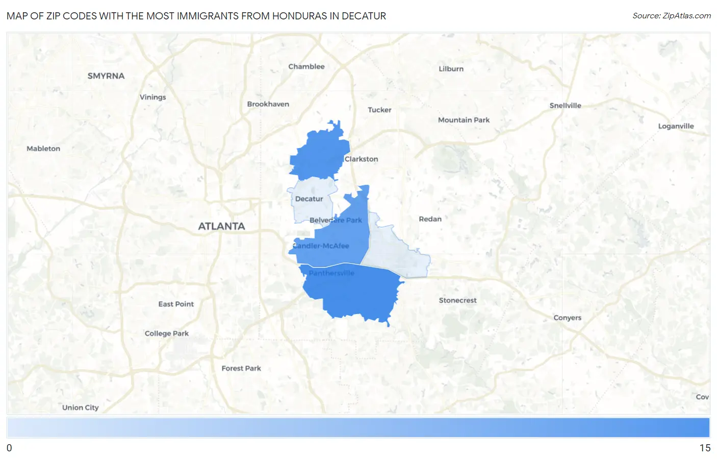 Zip Codes with the Most Immigrants from Honduras in Decatur Map