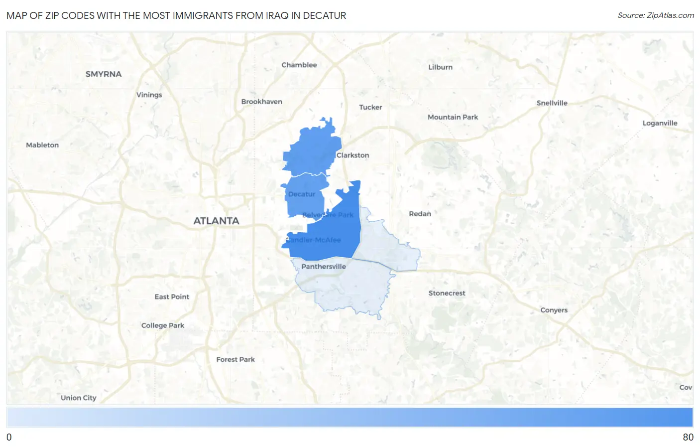 Zip Codes with the Most Immigrants from Iraq in Decatur Map