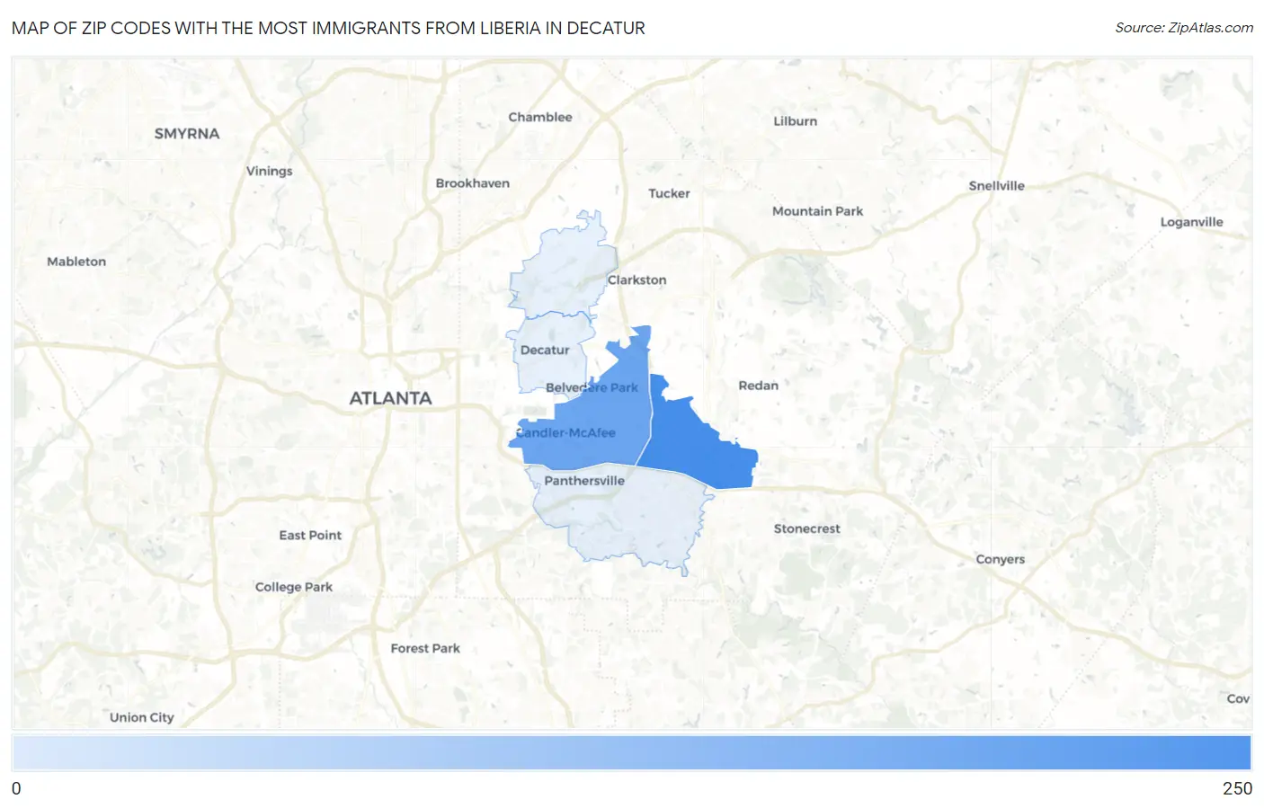 Zip Codes with the Most Immigrants from Liberia in Decatur Map