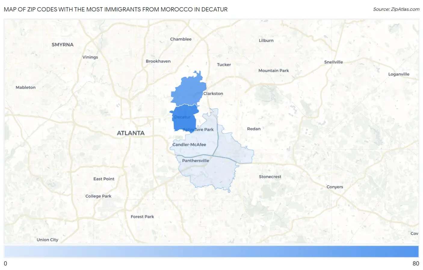Zip Codes with the Most Immigrants from Morocco in Decatur Map