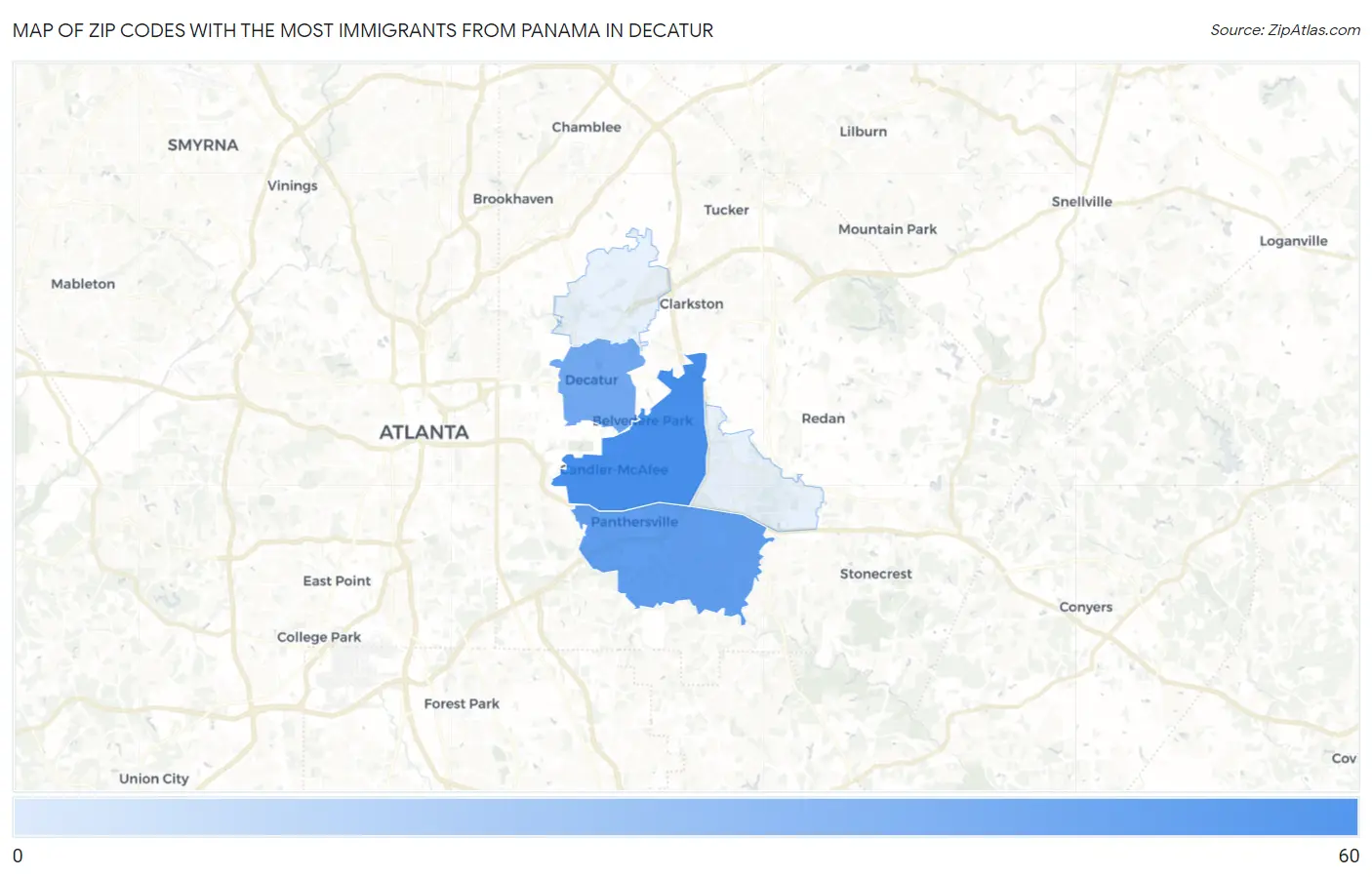 Zip Codes with the Most Immigrants from Panama in Decatur Map