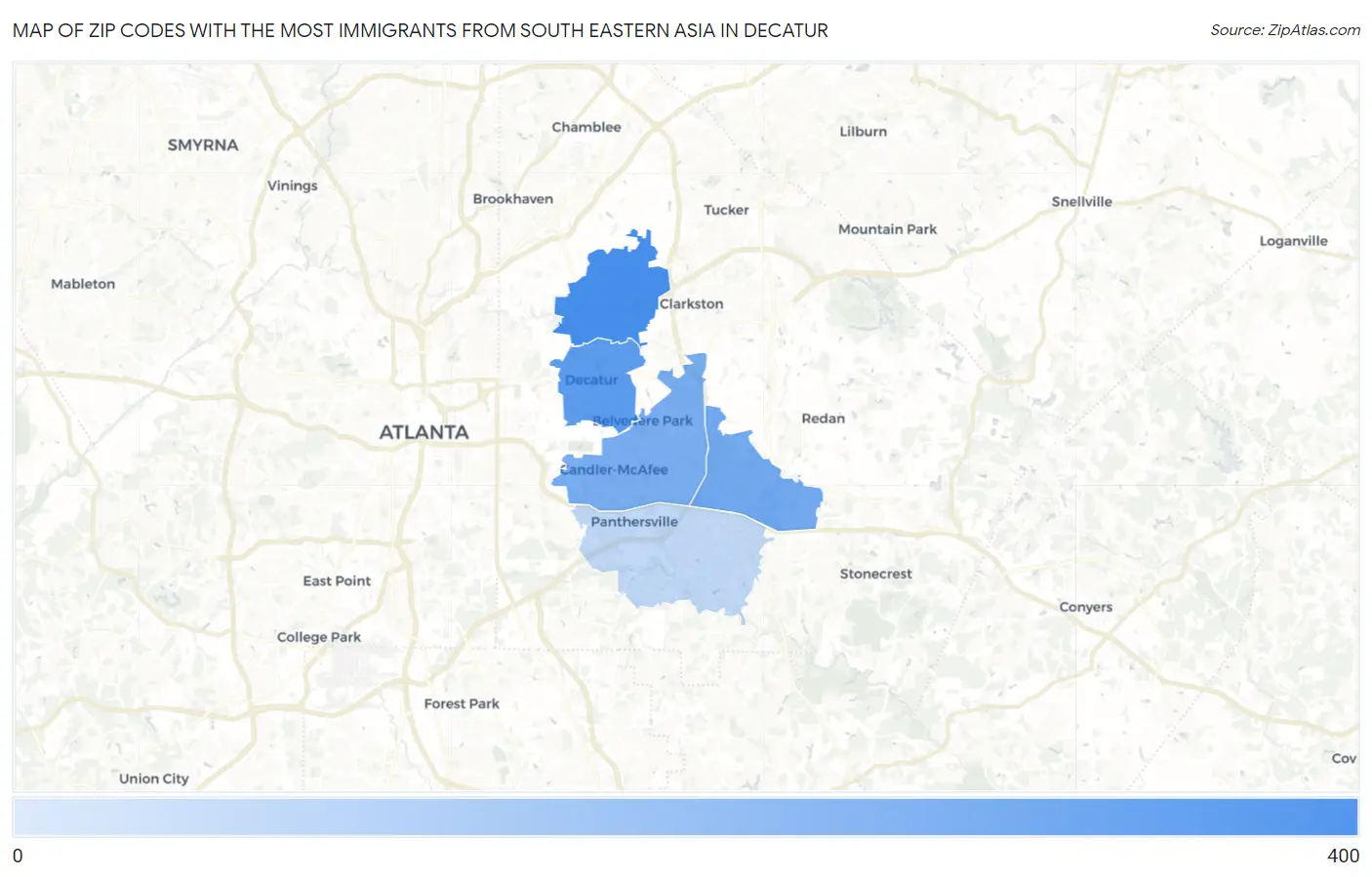 Zip Codes with the Most Immigrants from South Eastern Asia in Decatur Map