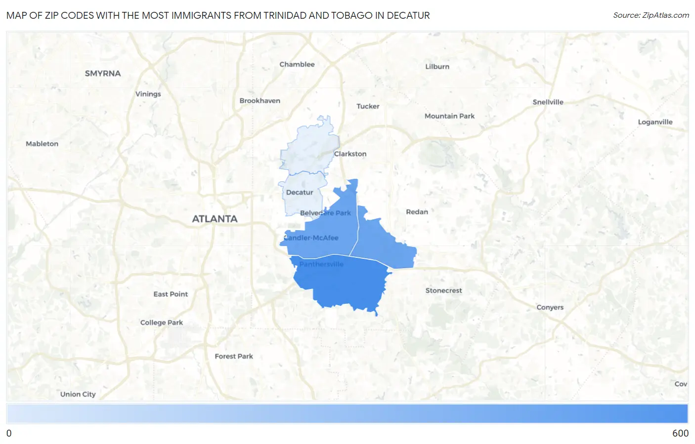 Zip Codes with the Most Immigrants from Trinidad and Tobago in Decatur Map