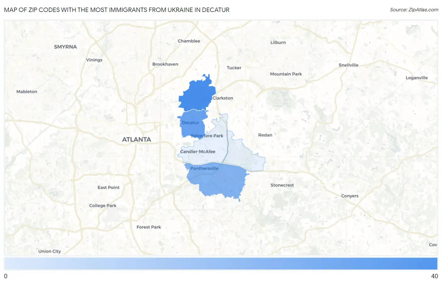 Zip Codes with the Most Immigrants from Ukraine in Decatur Map