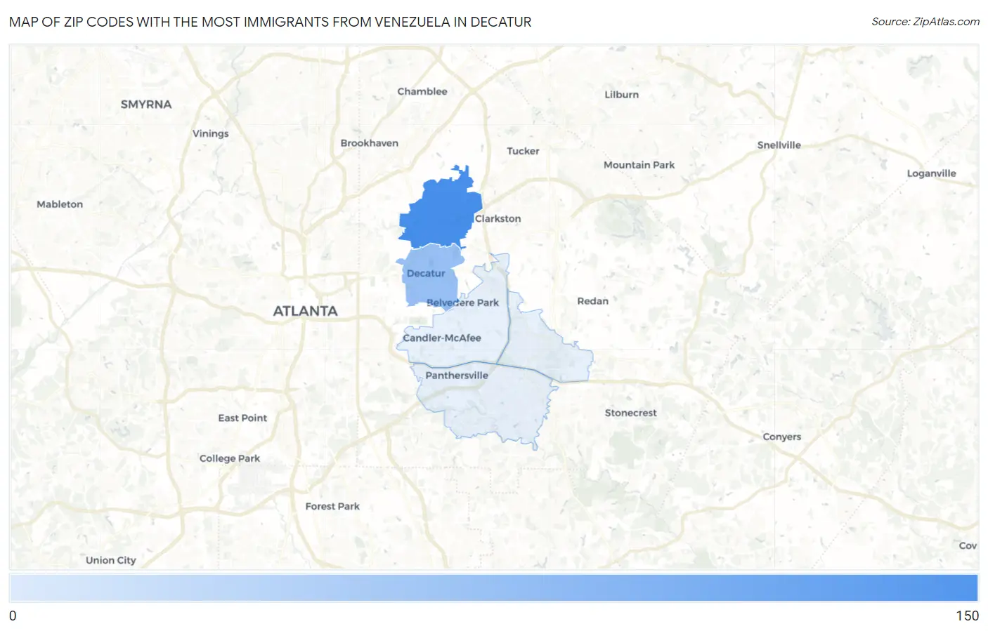 Zip Codes with the Most Immigrants from Venezuela in Decatur Map