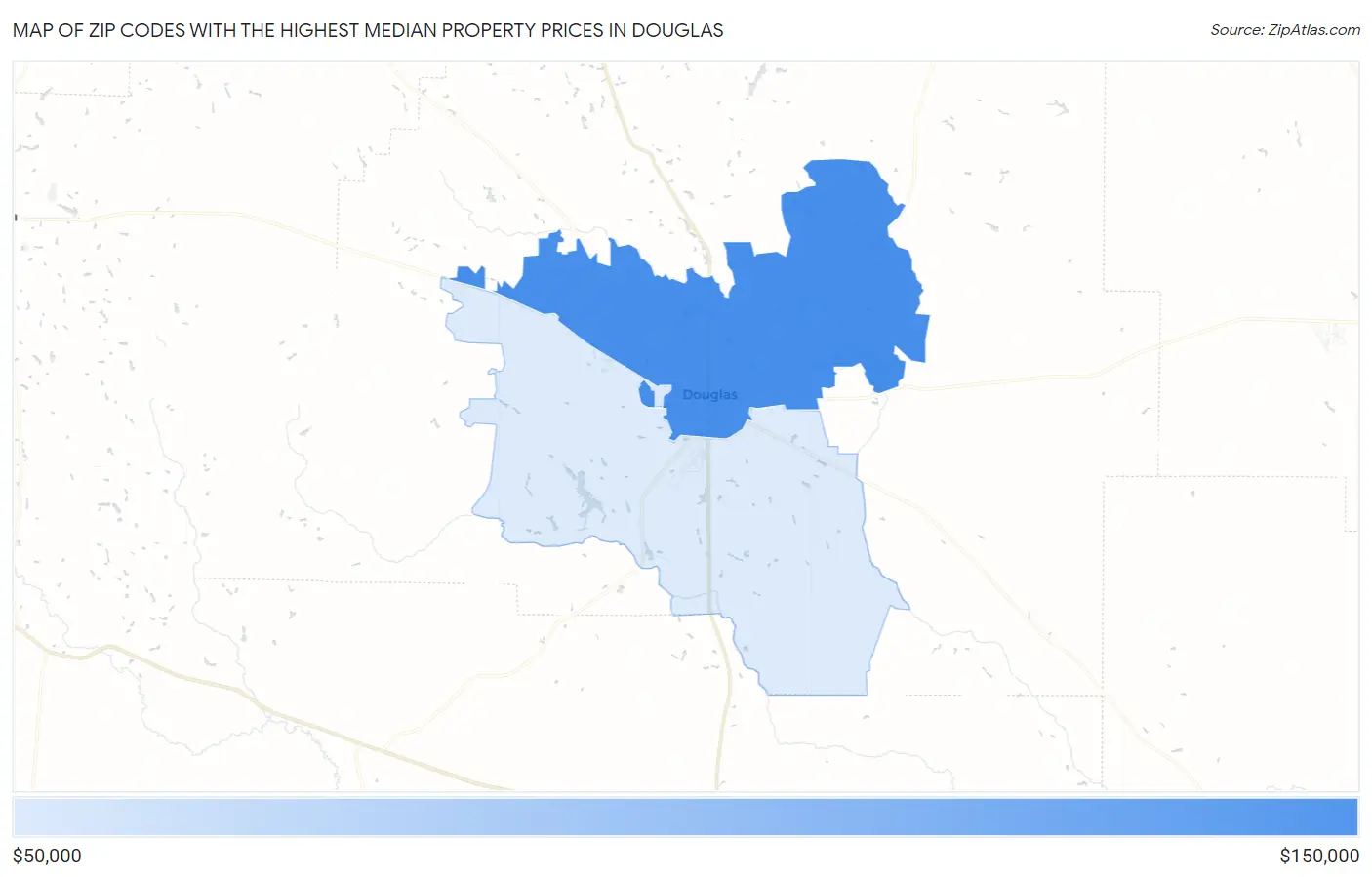 Zip Codes with the Highest Median Property Prices in Douglas Map
