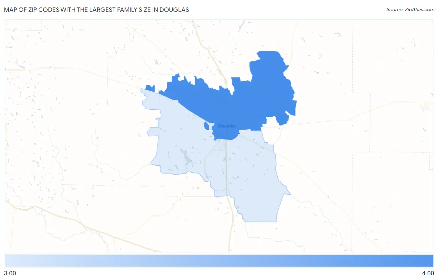 Zip Codes with the Largest Family Size in Douglas Map