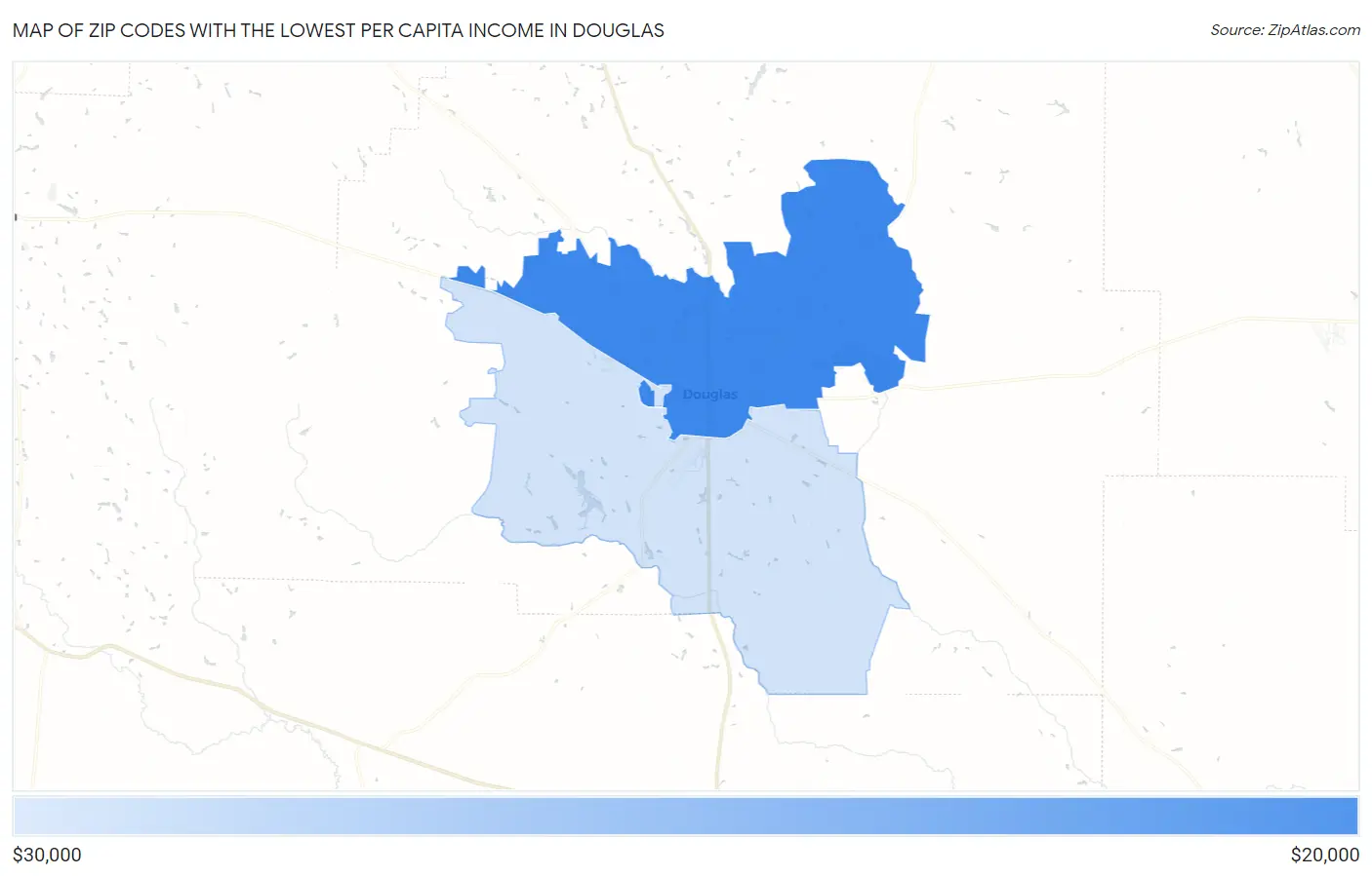 Zip Codes with the Lowest Per Capita Income in Douglas Map
