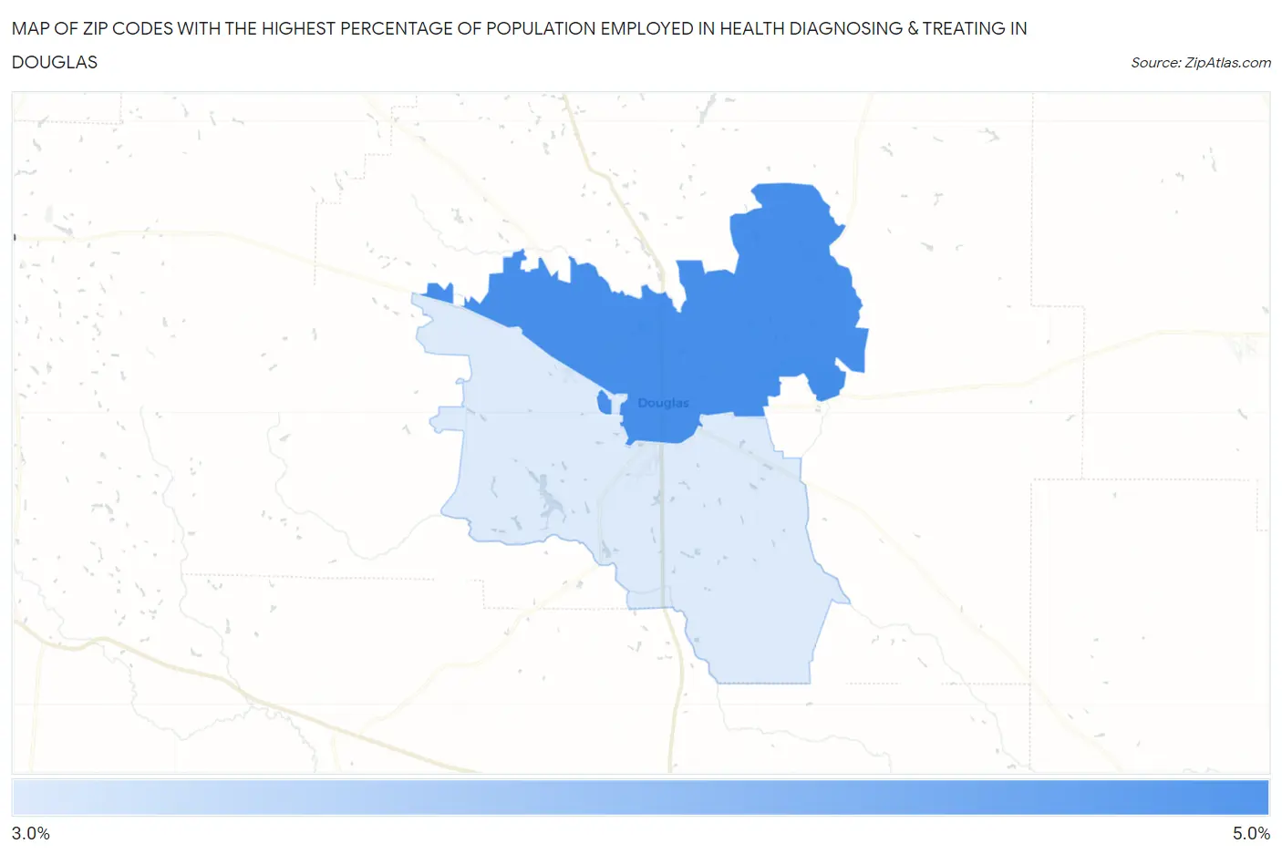 Zip Codes with the Highest Percentage of Population Employed in Health Diagnosing & Treating in Douglas Map