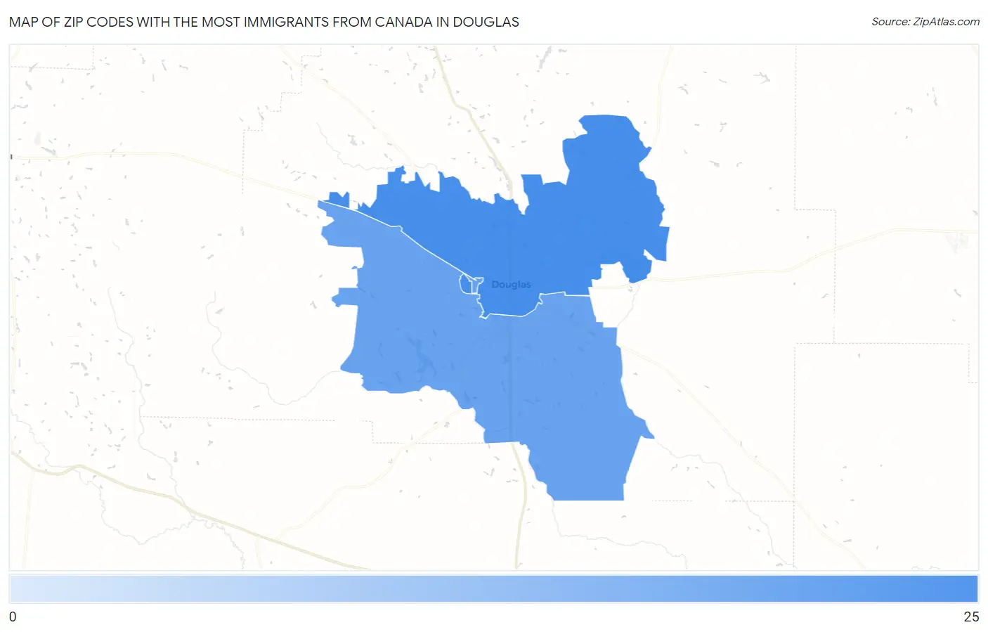 Zip Codes with the Most Immigrants from Canada in Douglas Map