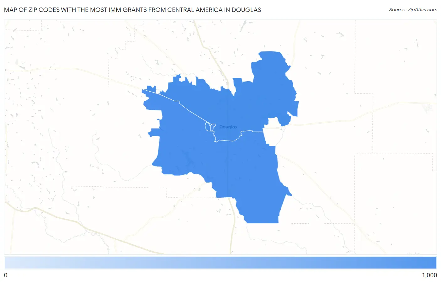 Zip Codes with the Most Immigrants from Central America in Douglas Map