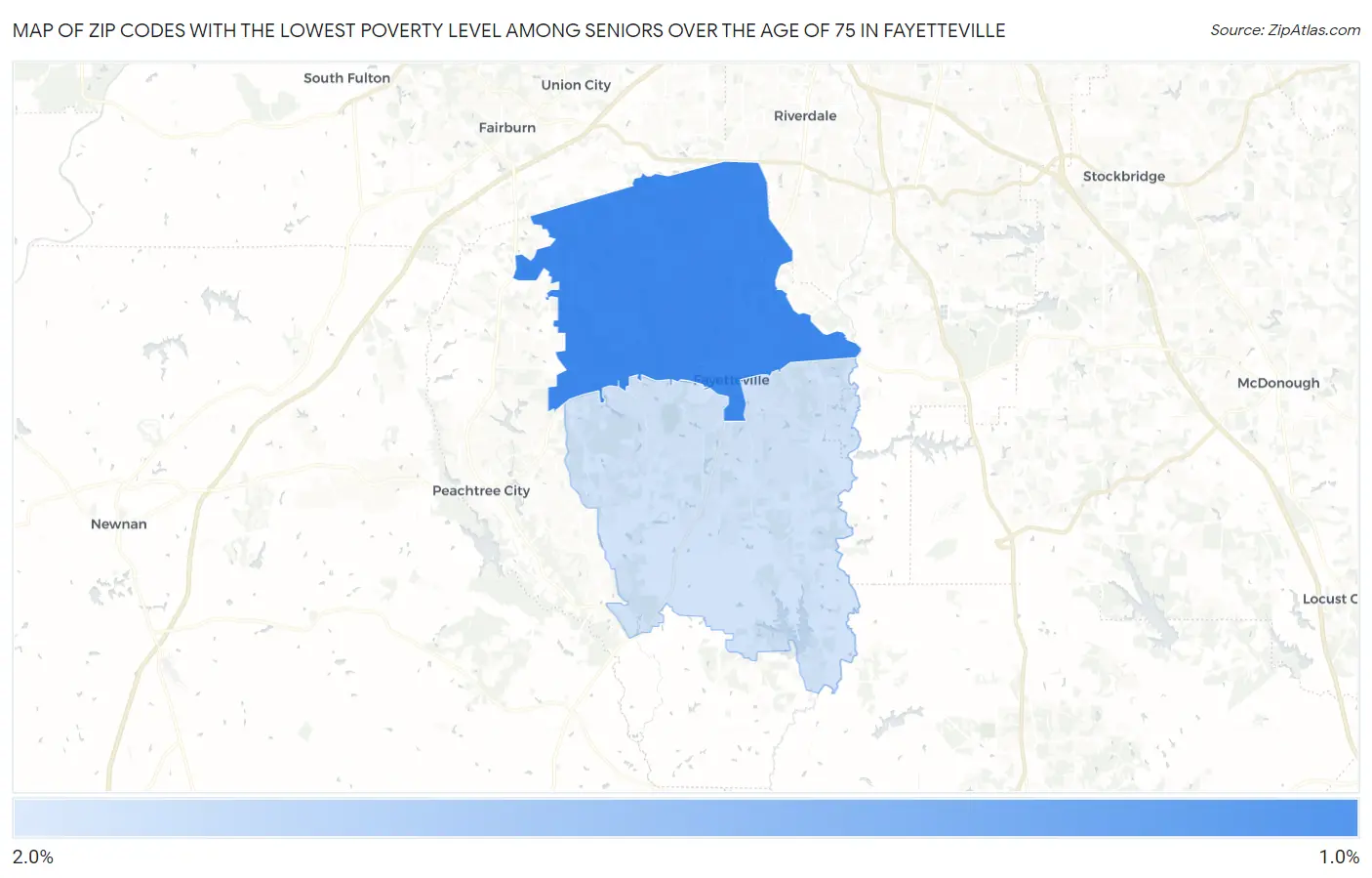 Zip Codes with the Lowest Poverty Level Among Seniors Over the Age of 75 in Fayetteville Map