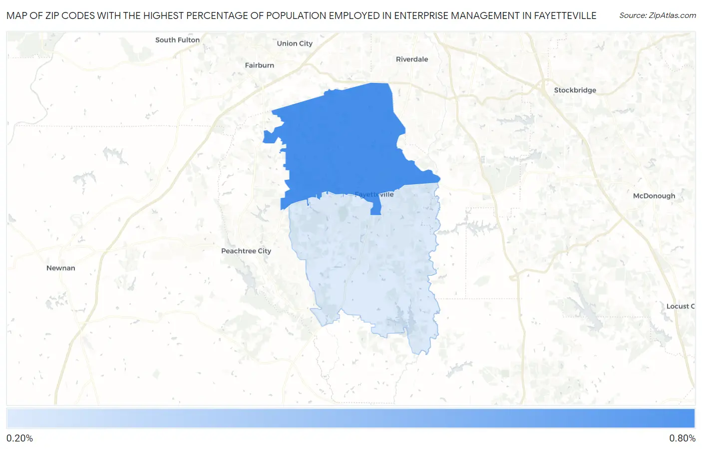Zip Codes with the Highest Percentage of Population Employed in Enterprise Management in Fayetteville Map