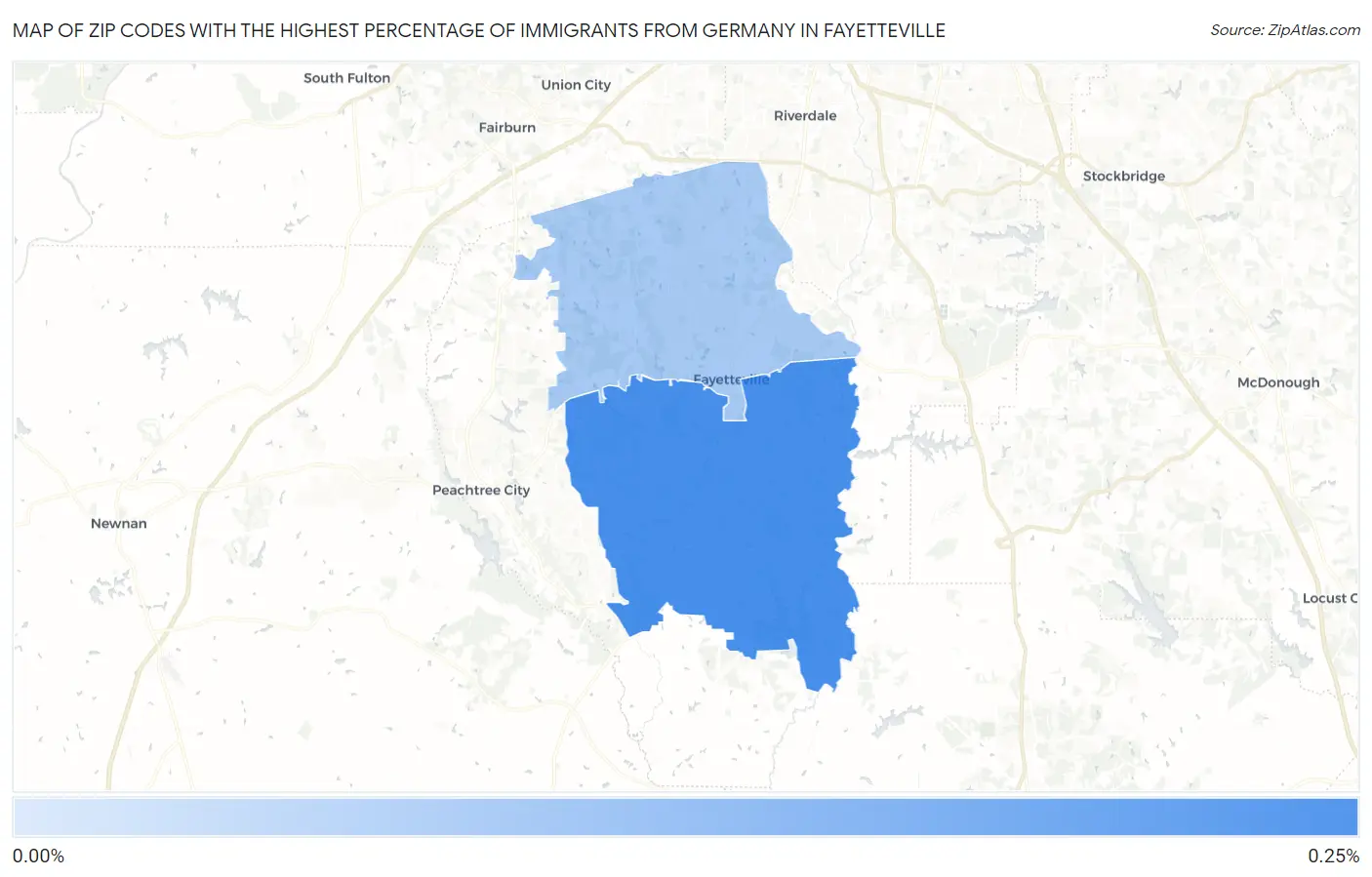 Zip Codes with the Highest Percentage of Immigrants from Germany in Fayetteville Map