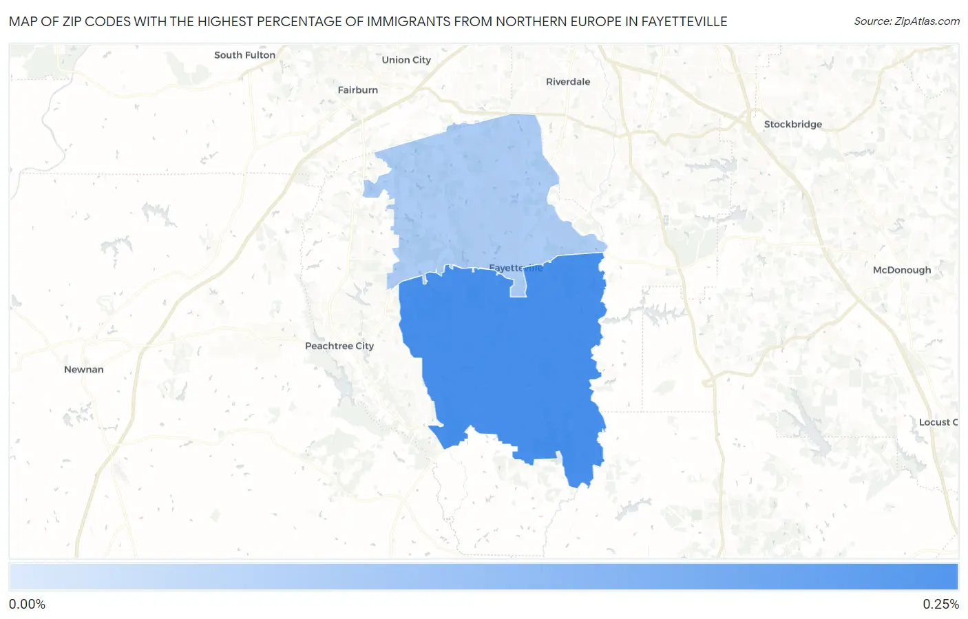Zip Codes with the Highest Percentage of Immigrants from Northern Europe in Fayetteville Map