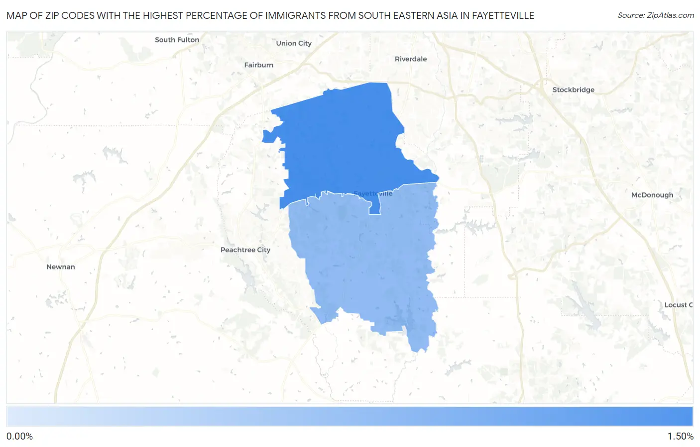 Zip Codes with the Highest Percentage of Immigrants from South Eastern Asia in Fayetteville Map