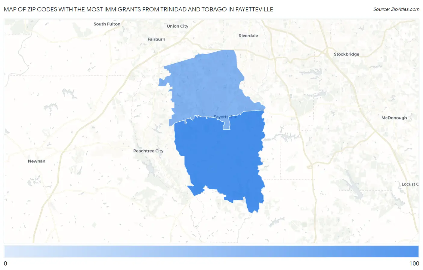 Zip Codes with the Most Immigrants from Trinidad and Tobago in Fayetteville Map