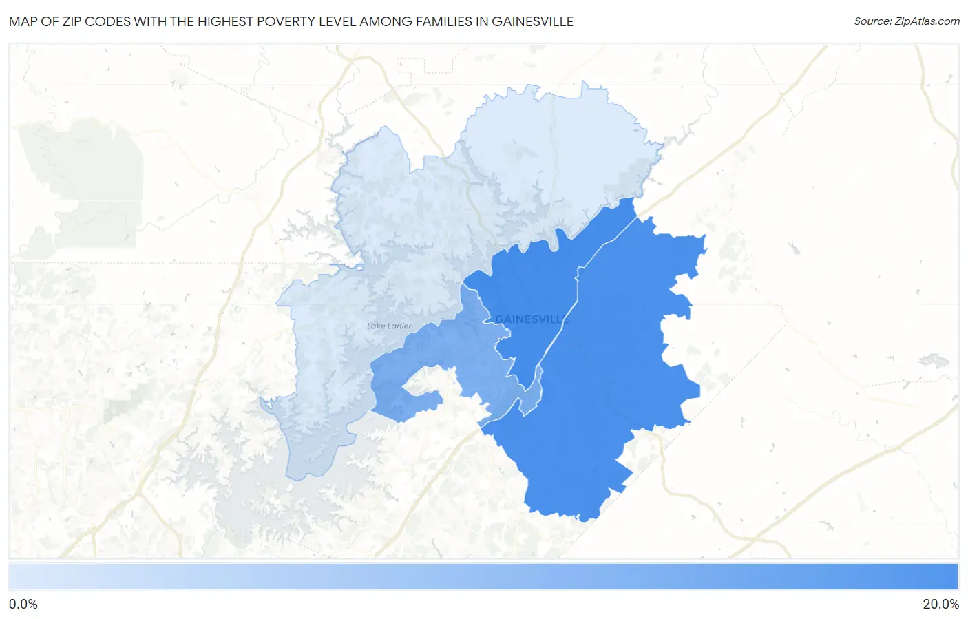 Zip Codes with the Highest Poverty Level Among Families in Gainesville Map