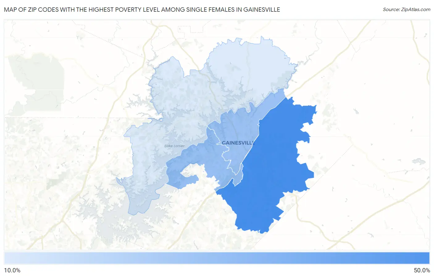 Zip Codes with the Highest Poverty Level Among Single Females in Gainesville Map