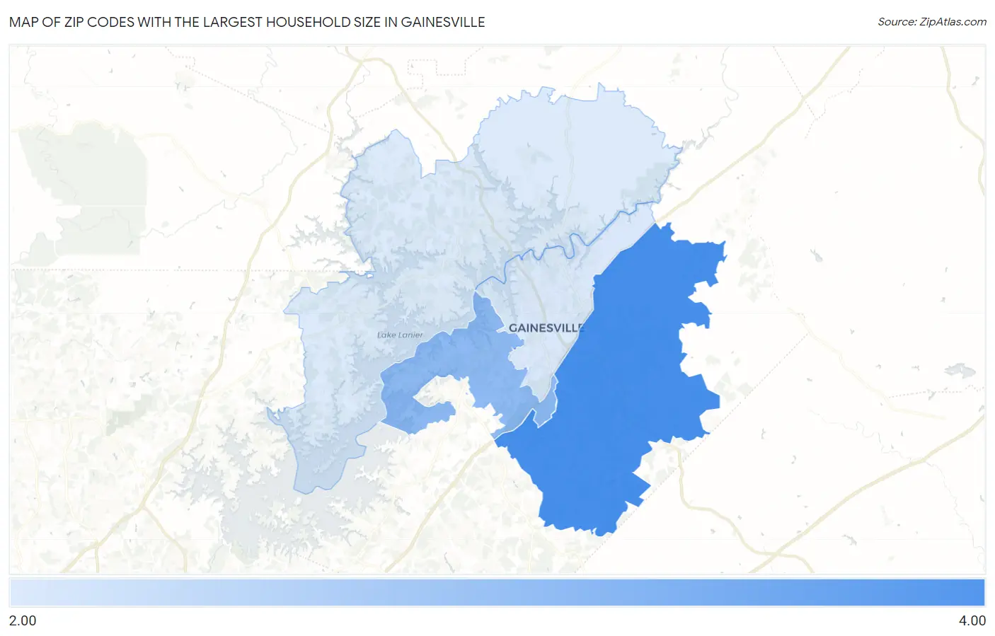 Zip Codes with the Largest Household Size in Gainesville Map