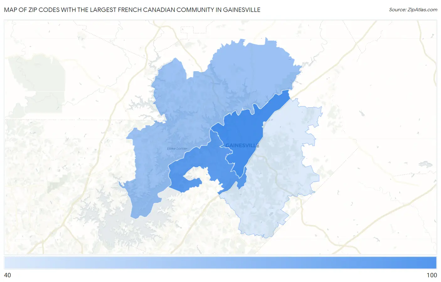 Zip Codes with the Largest French Canadian Community in Gainesville Map
