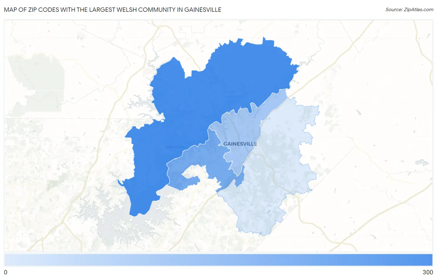 Zip Codes with the Largest Welsh Community in Gainesville Map
