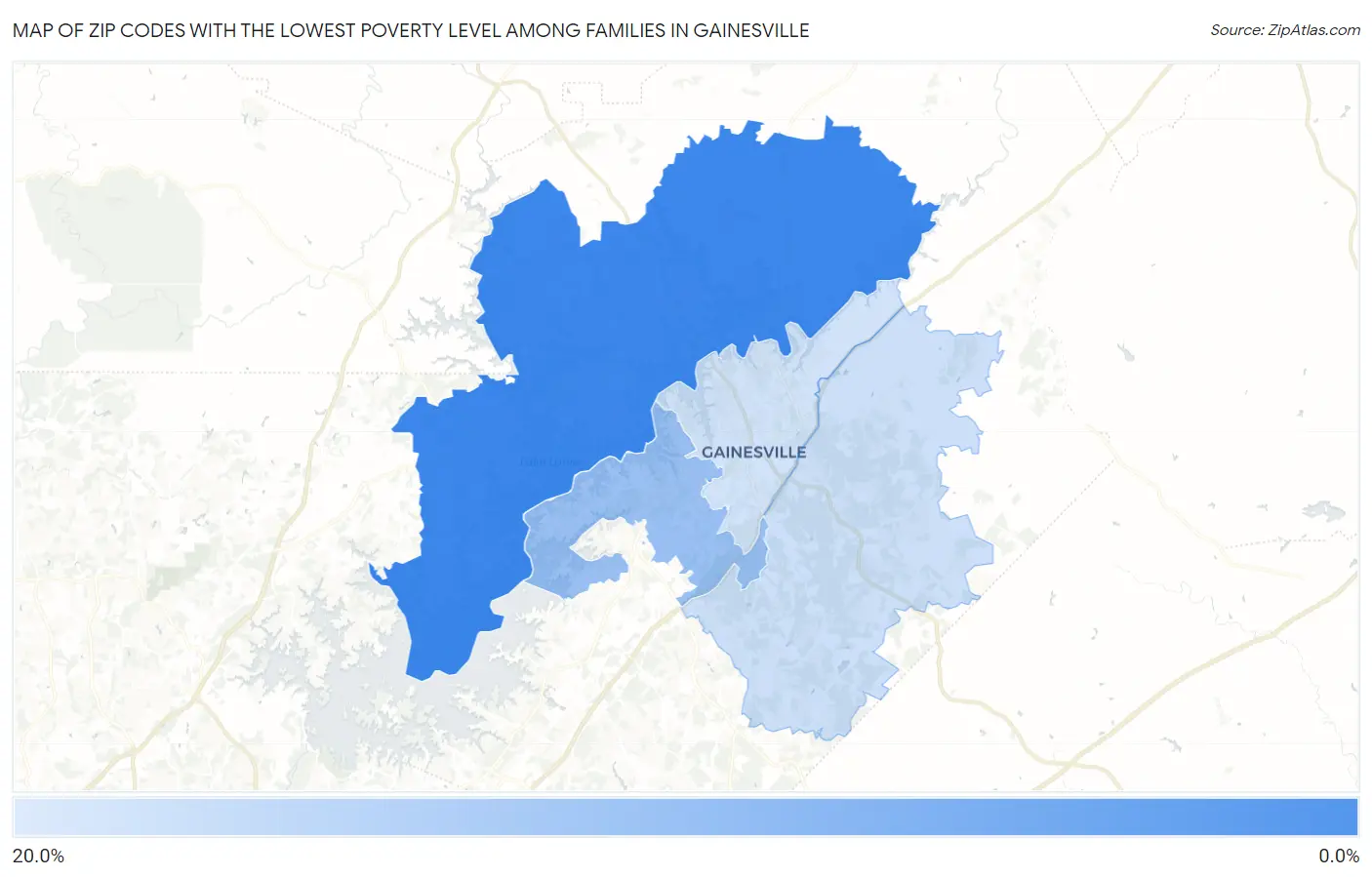 Zip Codes with the Lowest Poverty Level Among Families in Gainesville Map