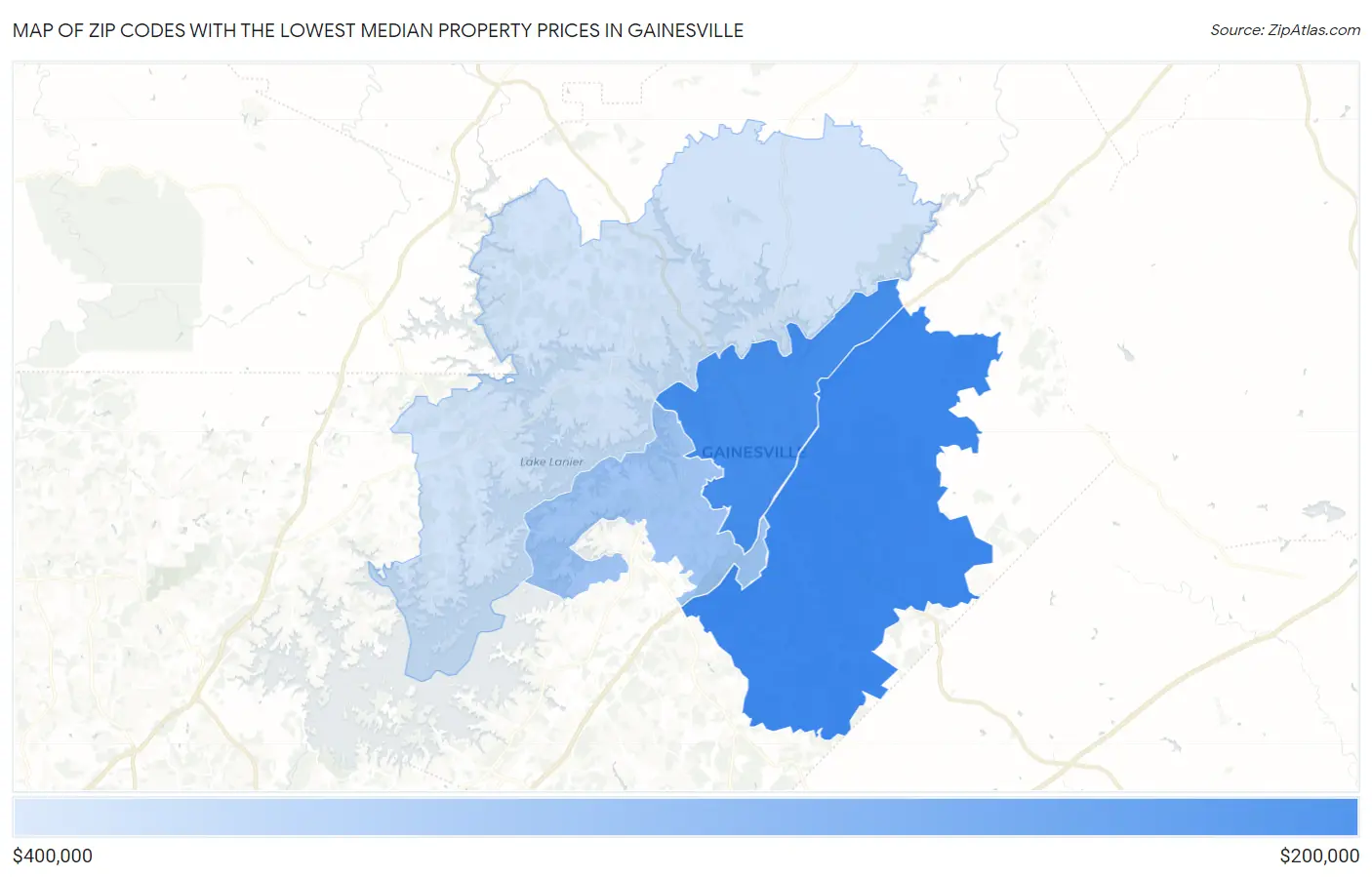 Zip Codes with the Lowest Median Property Prices in Gainesville Map