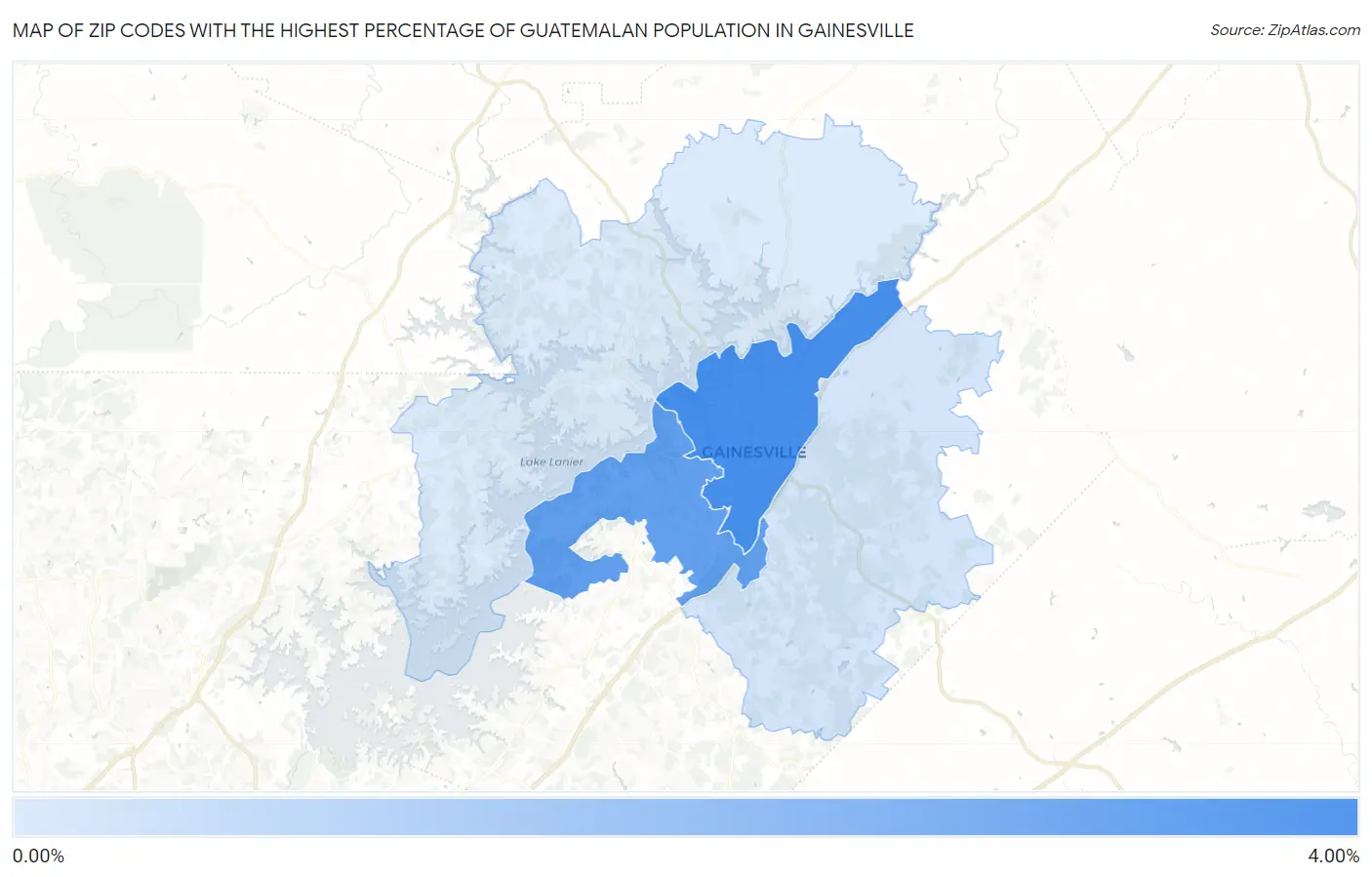 Zip Codes with the Highest Percentage of Guatemalan Population in Gainesville Map