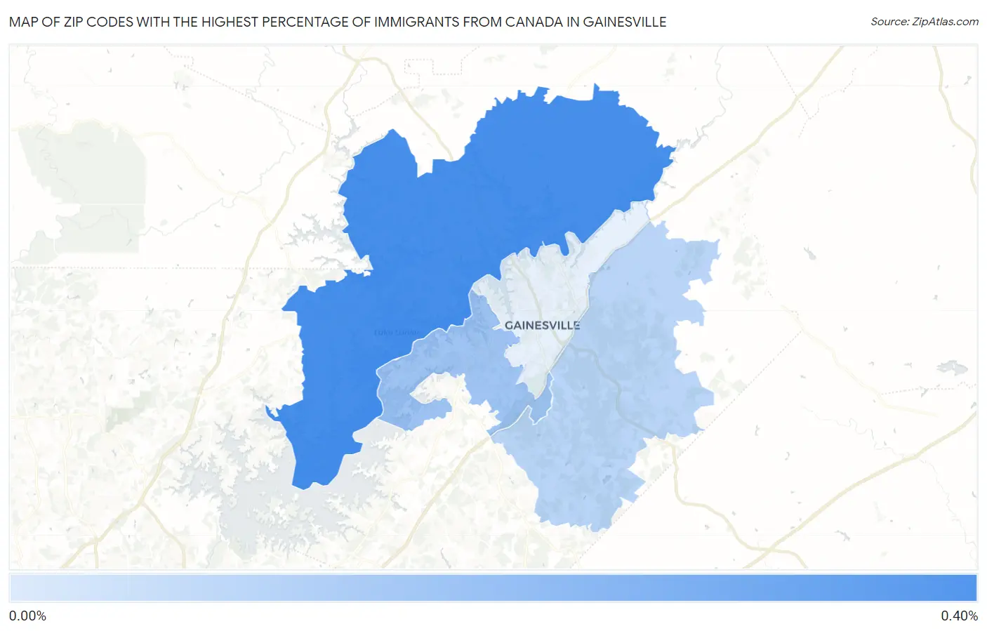 Zip Codes with the Highest Percentage of Immigrants from Canada in Gainesville Map