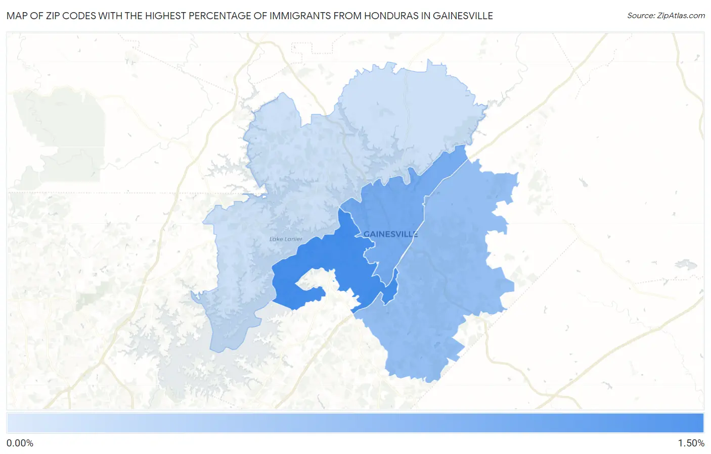 Zip Codes with the Highest Percentage of Immigrants from Honduras in Gainesville Map