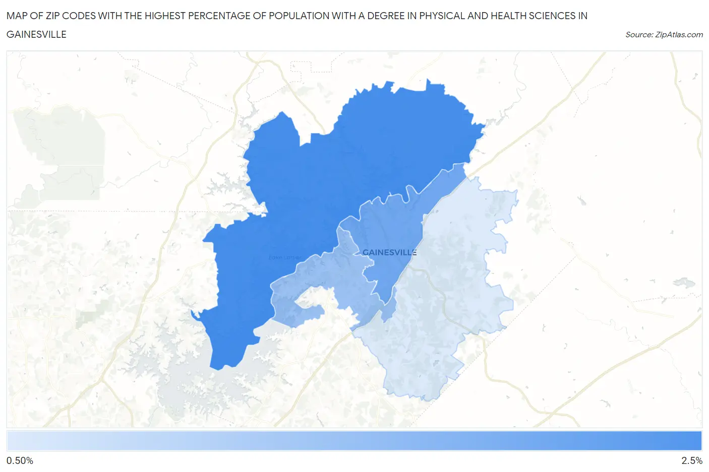 Zip Codes with the Highest Percentage of Population with a Degree in Physical and Health Sciences in Gainesville Map