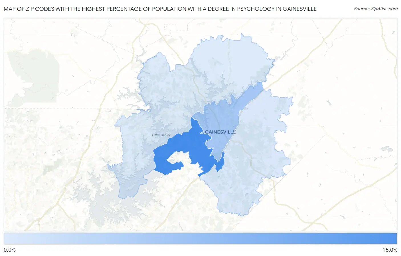 Zip Codes with the Highest Percentage of Population with a Degree in Psychology in Gainesville Map