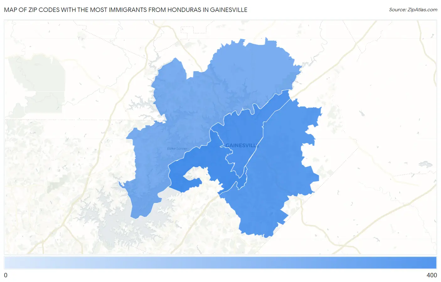 Zip Codes with the Most Immigrants from Honduras in Gainesville Map