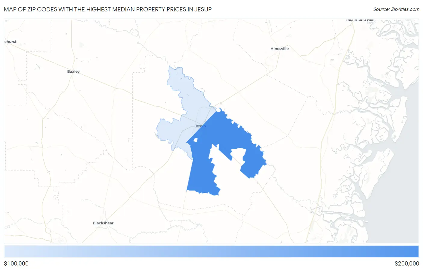 Zip Codes with the Highest Median Property Prices in Jesup Map